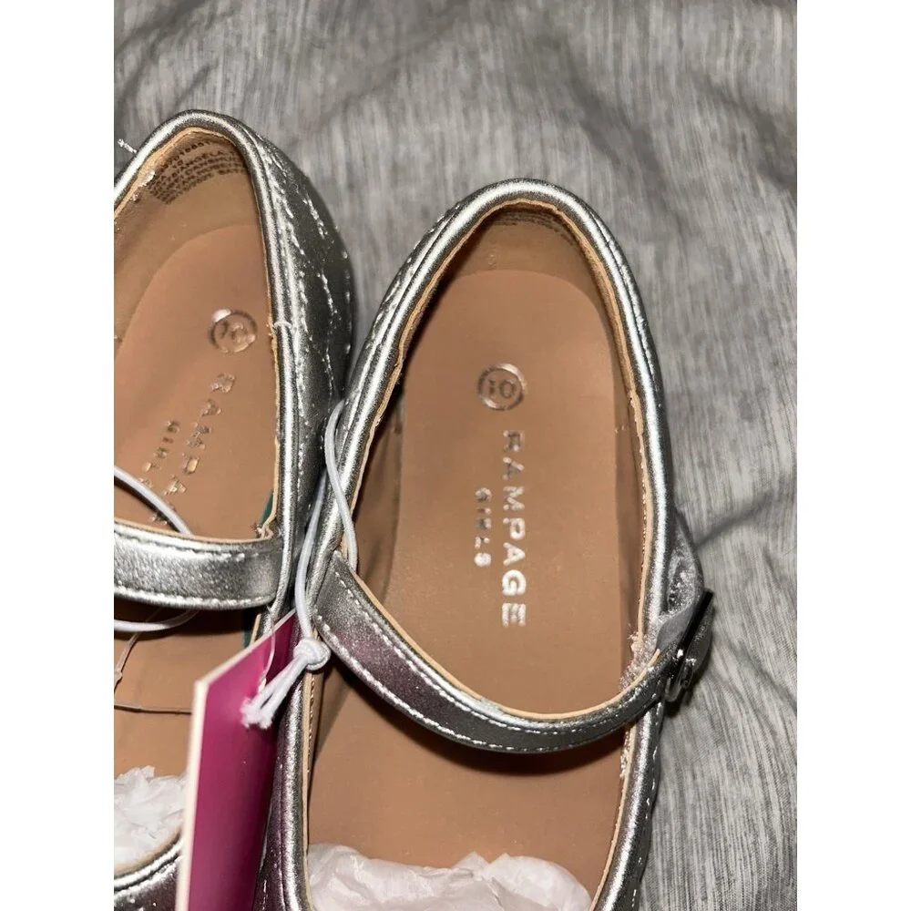 Rampage Girls Sliver Casual Dress Holiday School Ballet Flats Shoes Size 10